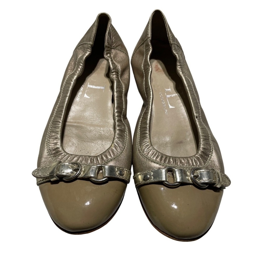 Sti‎ Leombruni Womens Metallic Champagne Gold Patent Cap Toe Ballet Flats 38.5